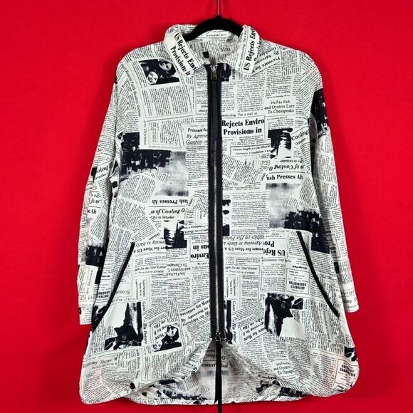 IC by Connie K Newspaper Lightweight Jacket Size Large Lagenlook‎ Art To Wear - Picture 1 of 10